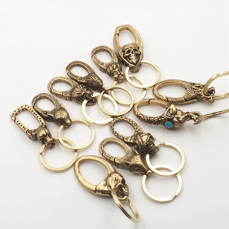 Brass Dragon Phoenix Leopard Fox Eagle Skull Head Keychain Lobster Clasp Keyring Waist Buckle Metal Vintage Car Key Holder Gifts