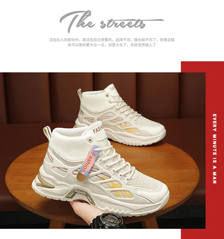 2025 Mens Breathable High-Top Sneakers Lace-Up Thick Sole Mesh Casual Shoes for Trendy Sporty Outfits Sport Shoe Tenis Masculino