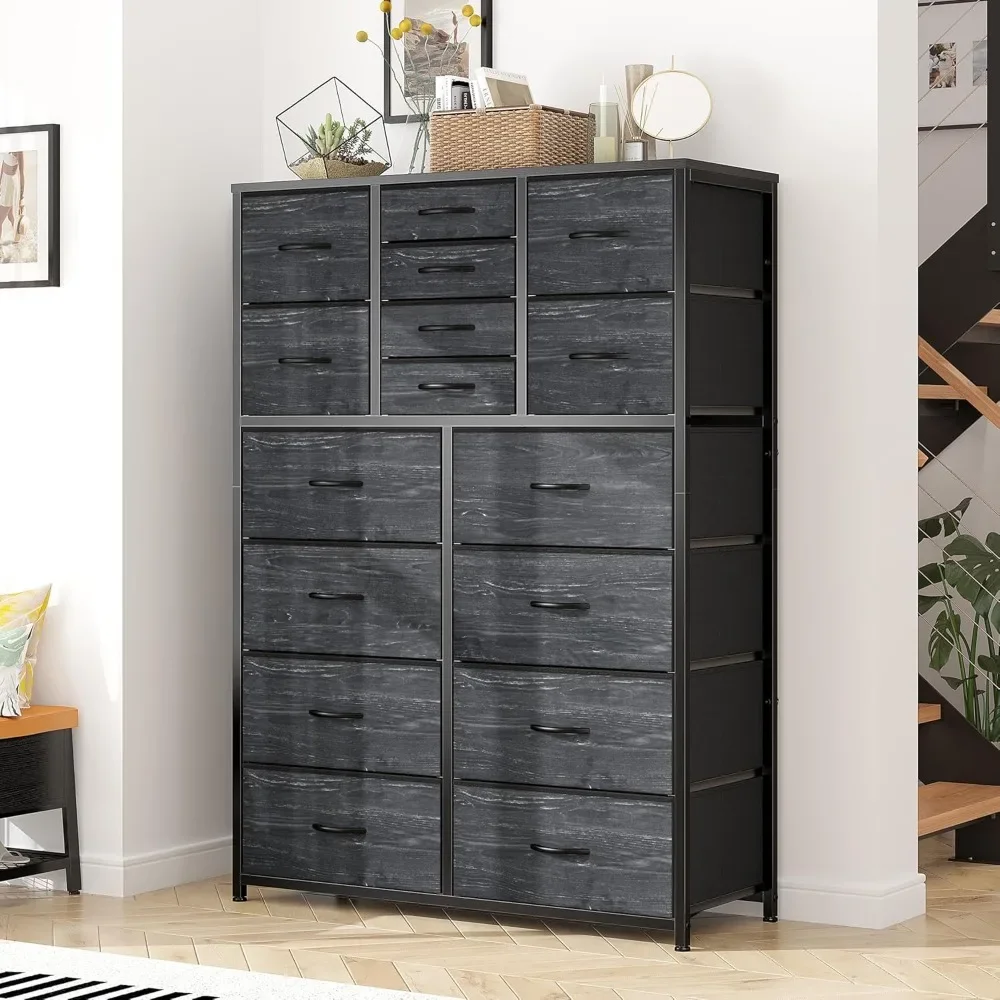 16 Drawers Dresser for Bedroom, Tall Dresser for Bedroom, Bedroom Dressers & Chests of Drawers with Wood Top and Metal Frame