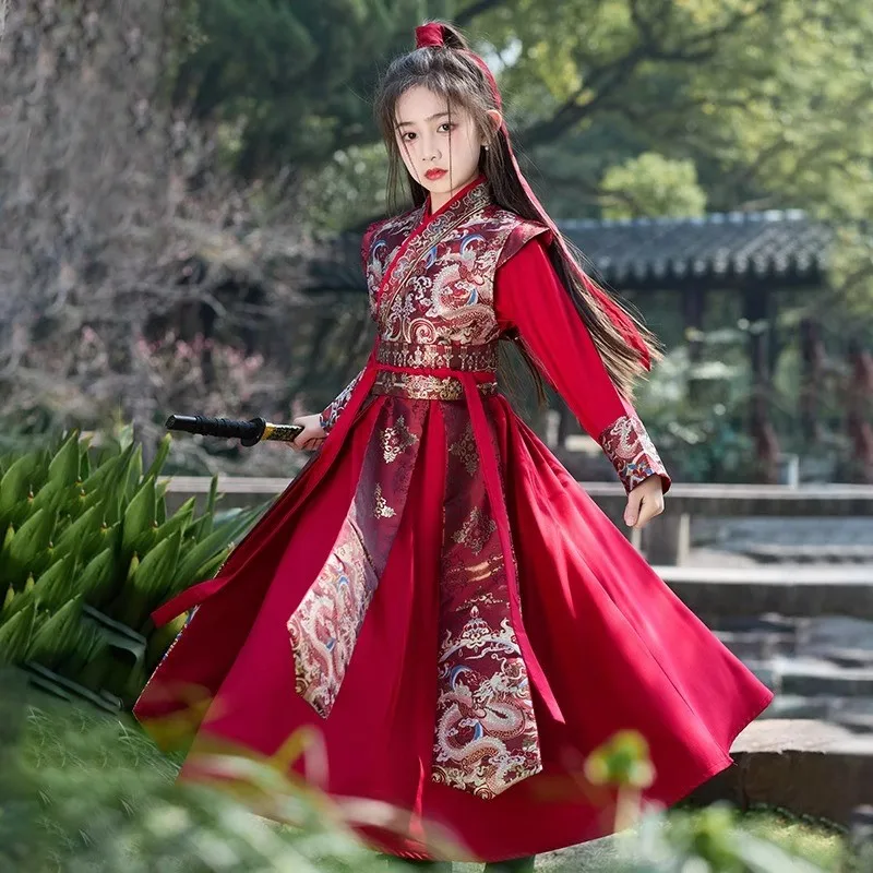 2026 New Children's Chinese Spring/Autumn Hanfu Girls' Simple Long Sleeved Ancient Costume Performance Costume For Gift LJ402