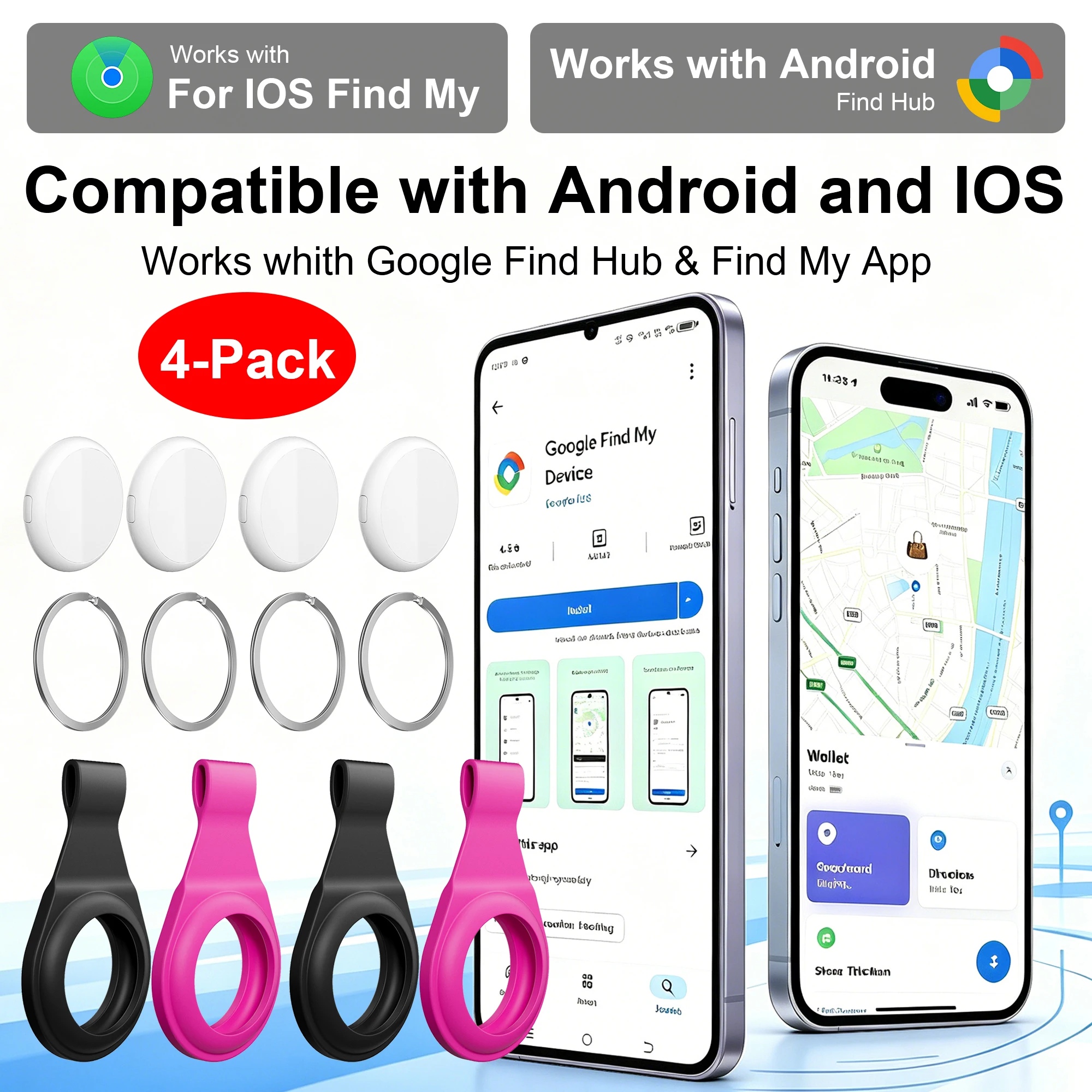 

4PCS AirTags Bluetooth Trackers: Smart Tags supporting dual-system item tracking and location iOS Find My or Android Find Hub
