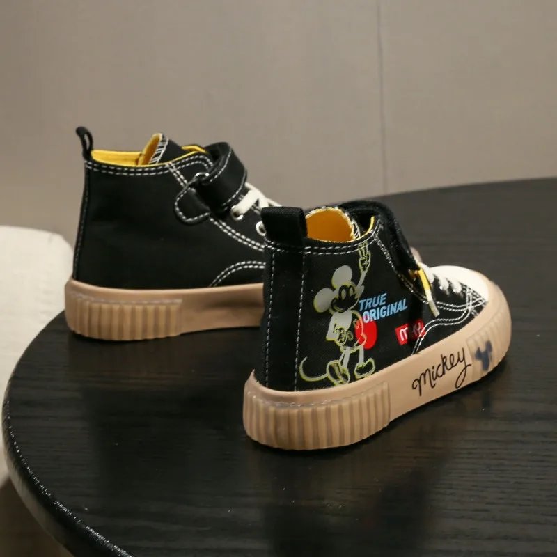 Disney Mickey Kids Canvas Shoe High Top Breathable Soft Bottom Comfortable Casual Anti Slip Durable Shoes Cartoon Autumn Winter