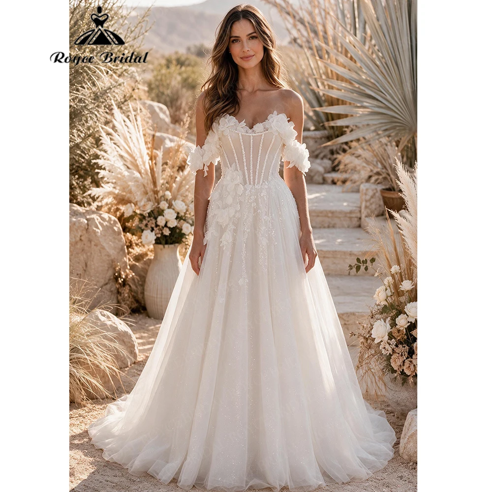 Roycebridal Sweetheart Sexy A Line Wedding Dresses 2027 3D Flowers Lace Up Elegant Beach Bridal Gown Customized vestido de novia
