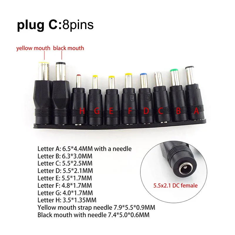 Universal 5,5 mmx 2,1mm DC weiblichen zu männlichen AC Power Stecker Versorgung Adapter Tipps Stecker Kits für Lenovo Thinkpad laptop Jack Sets Q1