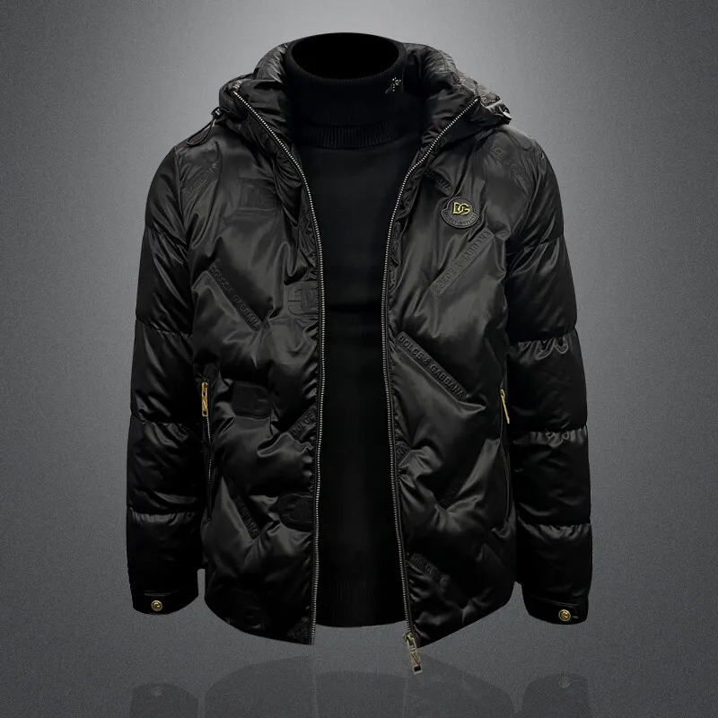 

Зимняя мужская пуховая куртка с капюшоном 2025 года, модный бренд, повседневная, с длинными рукавами, утепленная, молодежная, на молнии
