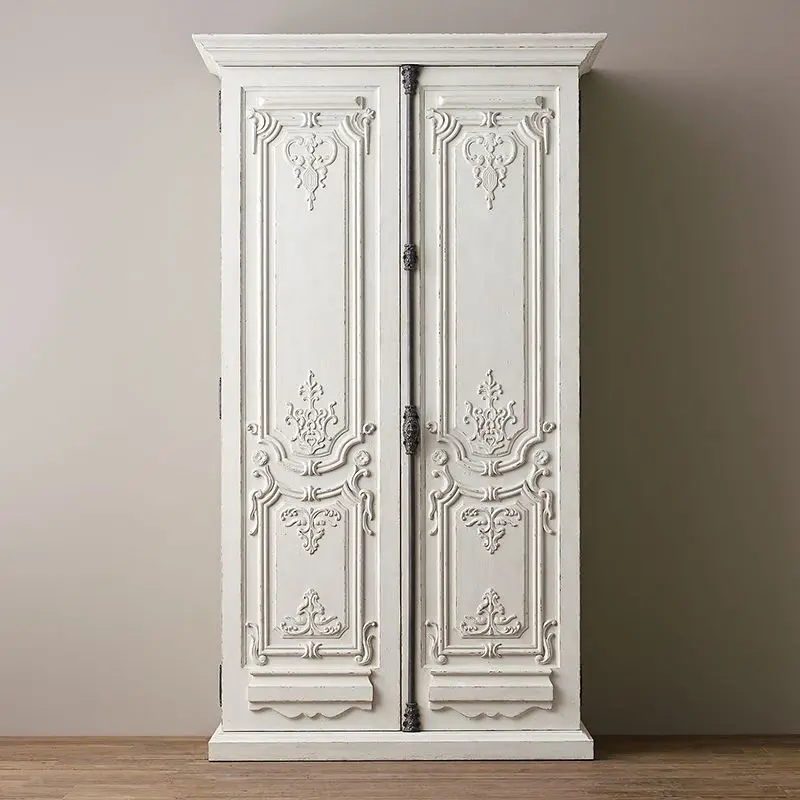 Solid wood two-door wardrobe simple American carving wardrobe light luxury locker