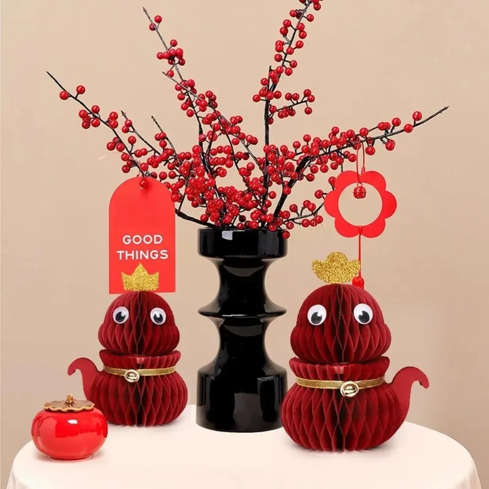 1pc/2 pçs 2025 ano novo chinês favo de mel decoração papel cobra fortuna bênção peças centrais vermelho acessórios festa decoração casa