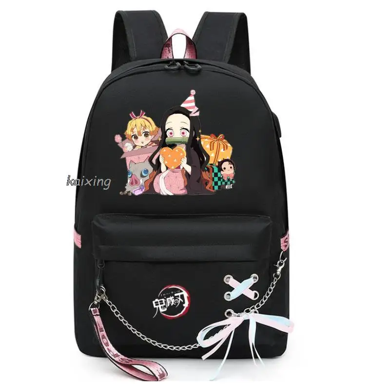 Mochila Kamado Nezuko Demon Slayer Kids Backpacks Women School Bags For Teenage Boys Girls Usb Charge Laptop Backpack Casual