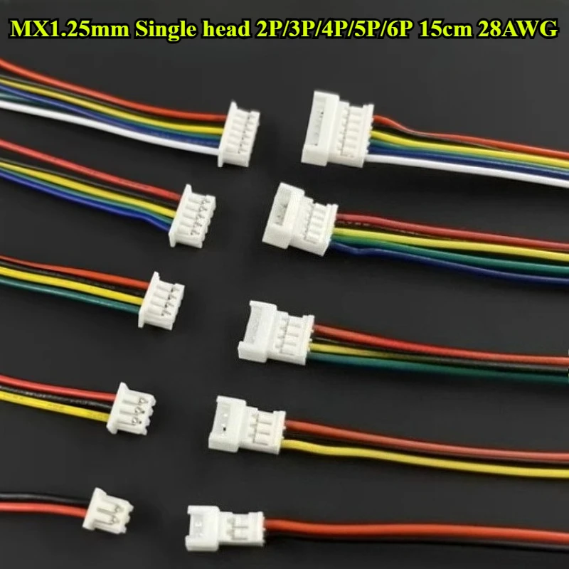 

30Pcs MX1.25mm Single head Male/Female Pitch 1.25mm 2P/3P/4P/5P/6P JST Plug Jack Terminal Cable Connector Wire Length 15cm 28AWG