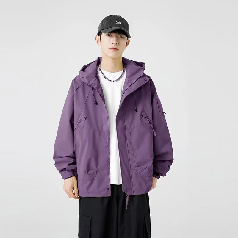 

2025 New Men's Windproof Outerwear Zipper Hooded Jackets Autumn Casual Outdoor Functional Jacket Streetwear Loose Jaqueta