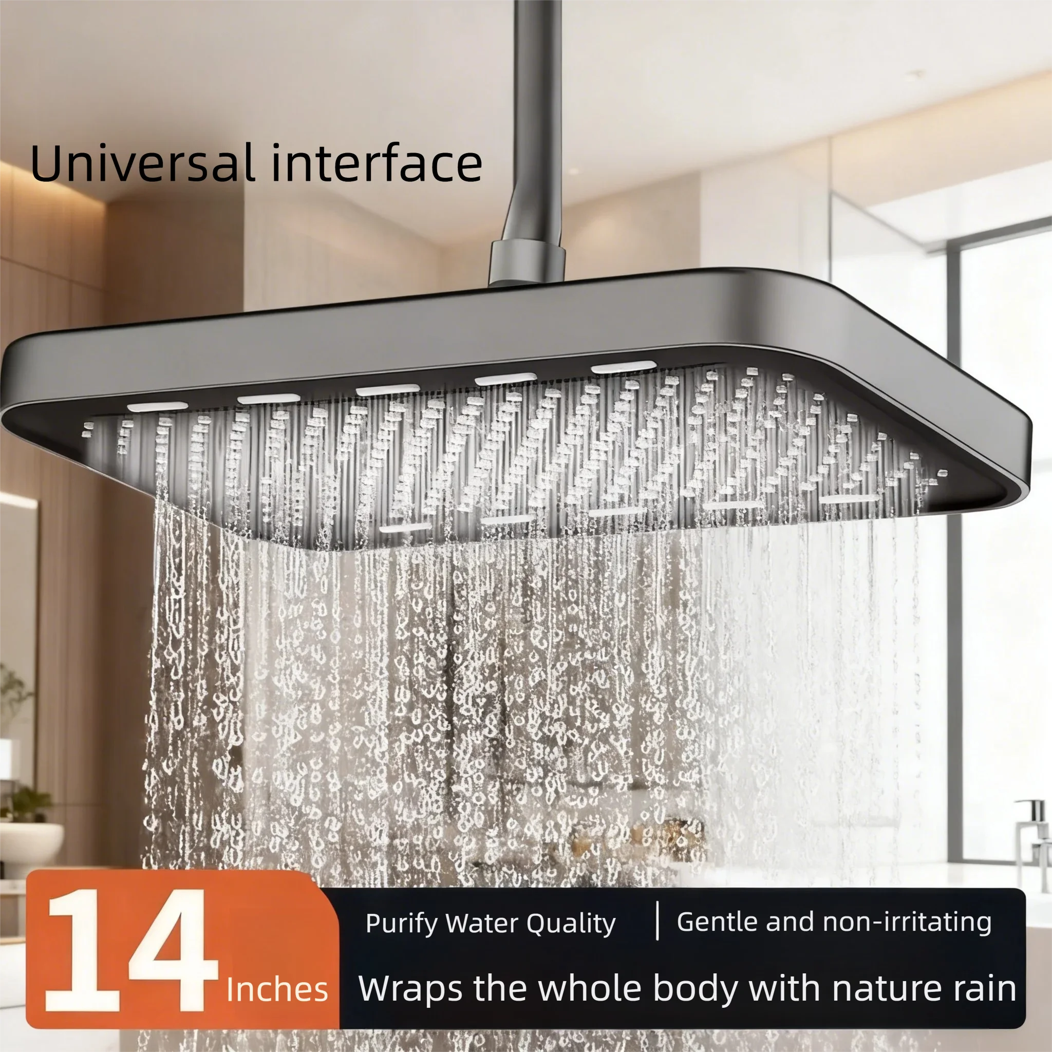 1pc 36cm High Pressure Rainfall Shower Head, Luxury Bathroom Showerhead, Adjustable Angles, Anti-Clogging Silicone Nozzles