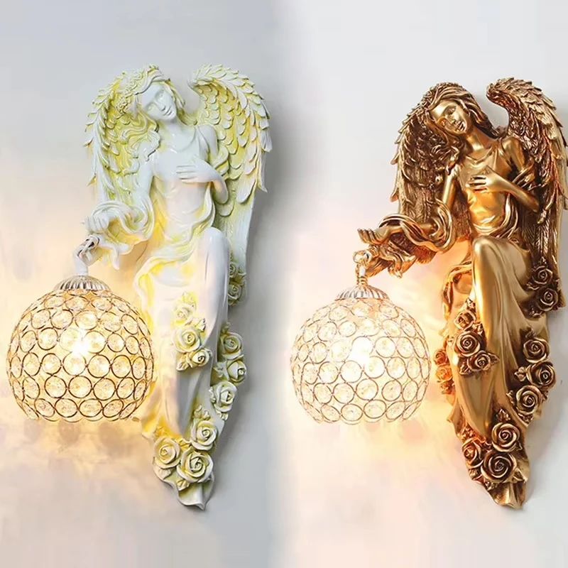 Angel Girl Wall Lamps Rose Wings Creative Sconces LED Lighting Fixture for Living Room Bedroom Bathroom Wall Mirror Lights Decor