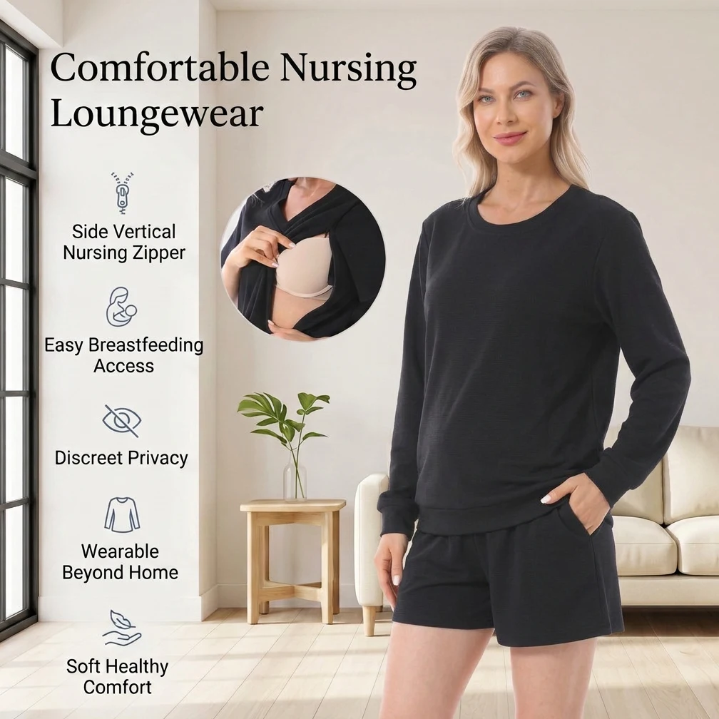 Waffle Knit Nursing Pajama Set 3