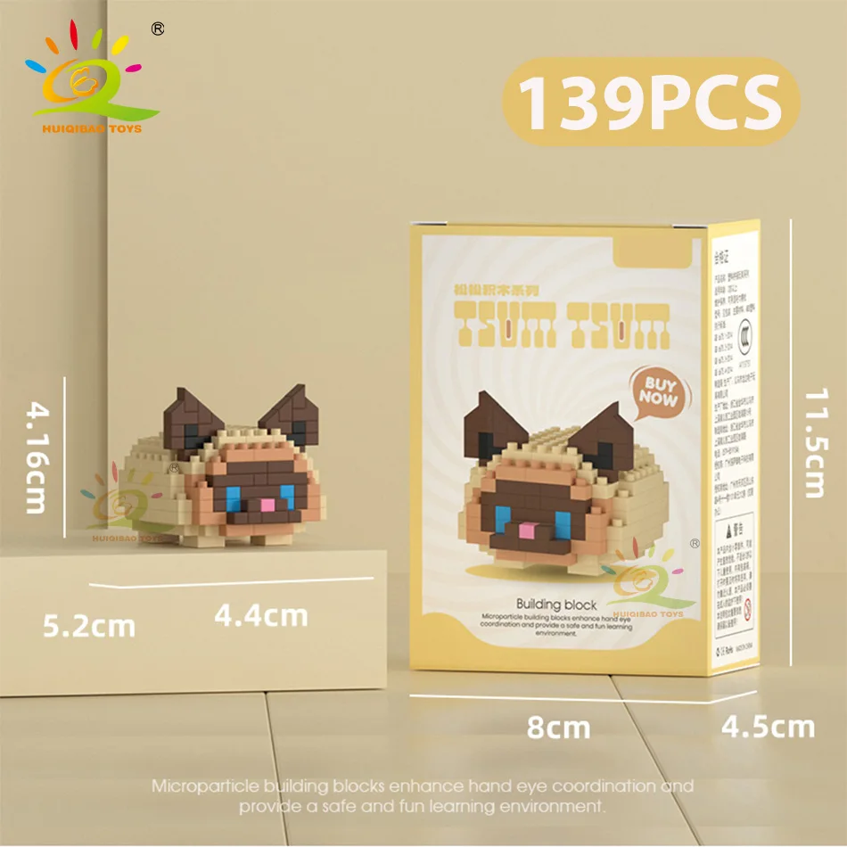 HUIQIBAO MINI Cute Pet Dog Cat Model Building Block Micro Set Kids City Cartoon Animal Diamond Bricks Educational Toys for Adult