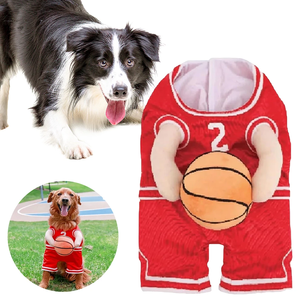 

Dog Basketball Costume Halloween Dog Costumes with Ball Dog Clothes Holding Basketball Player Christmas Party Dressed Up Cosplay