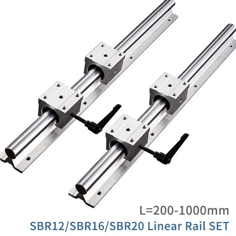 2PC SBR12 SBR16 SBR20 Linear Guide Rail 300 400 500 600 700 800 1000mm Fully Support Rail + 4PC SBR16/12/20UU Linear Beare Block