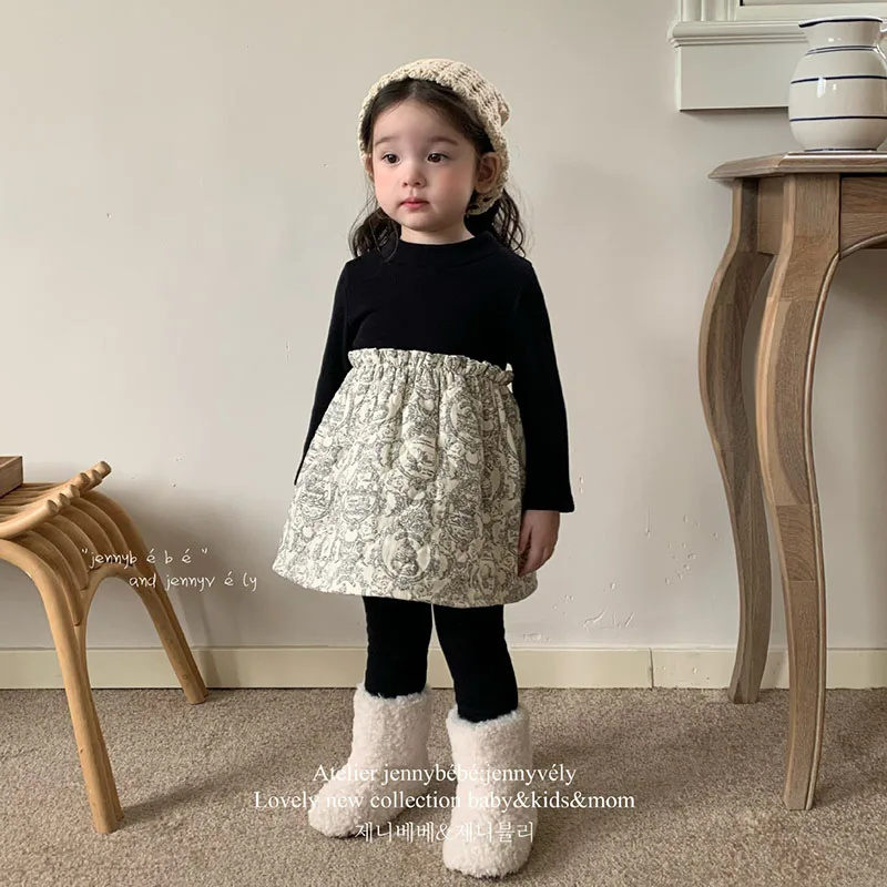 2024 Nieuwe Winter 0-4Yrs Peuter Baby Meisje Verdikking Kleding Pak Lange Mouwen Jurk + Broek Pasgeboren Baby Meisjes kleding Set