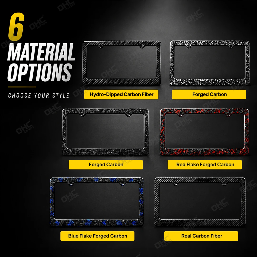 OHC Unique Front Rear License Plate Cover Blue Forged Carbon Fiber License Plate Holder Universal American Automotive Accessory