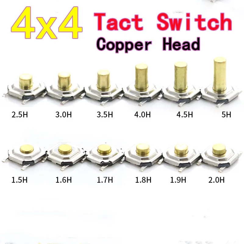 50pcs 4x4 Waterproof Tact Switch 4x4x1.5 4x4x1.6 4x4x1.7-5 Copper-Head Button SMD 4-Pin Mini Micro Switch