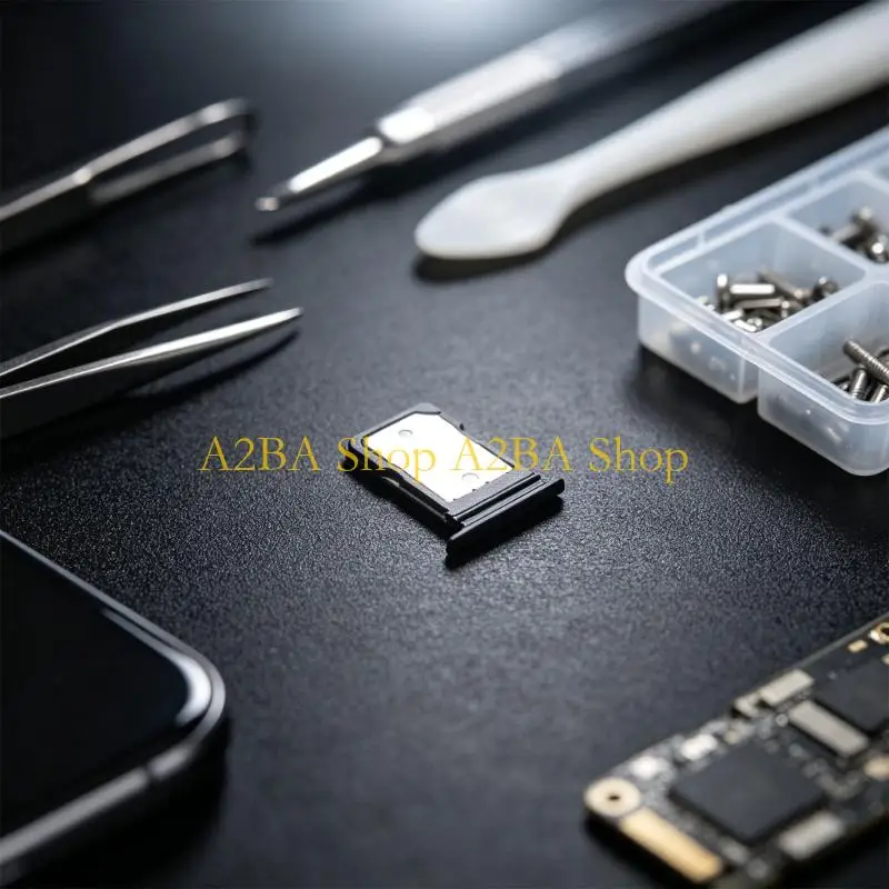 A2BA Plastic Card Tray Replacement for Phone Repair Use, Specific Device Fit, Molded Frame, Metal Contact Plate, 27.8 x 12 mm