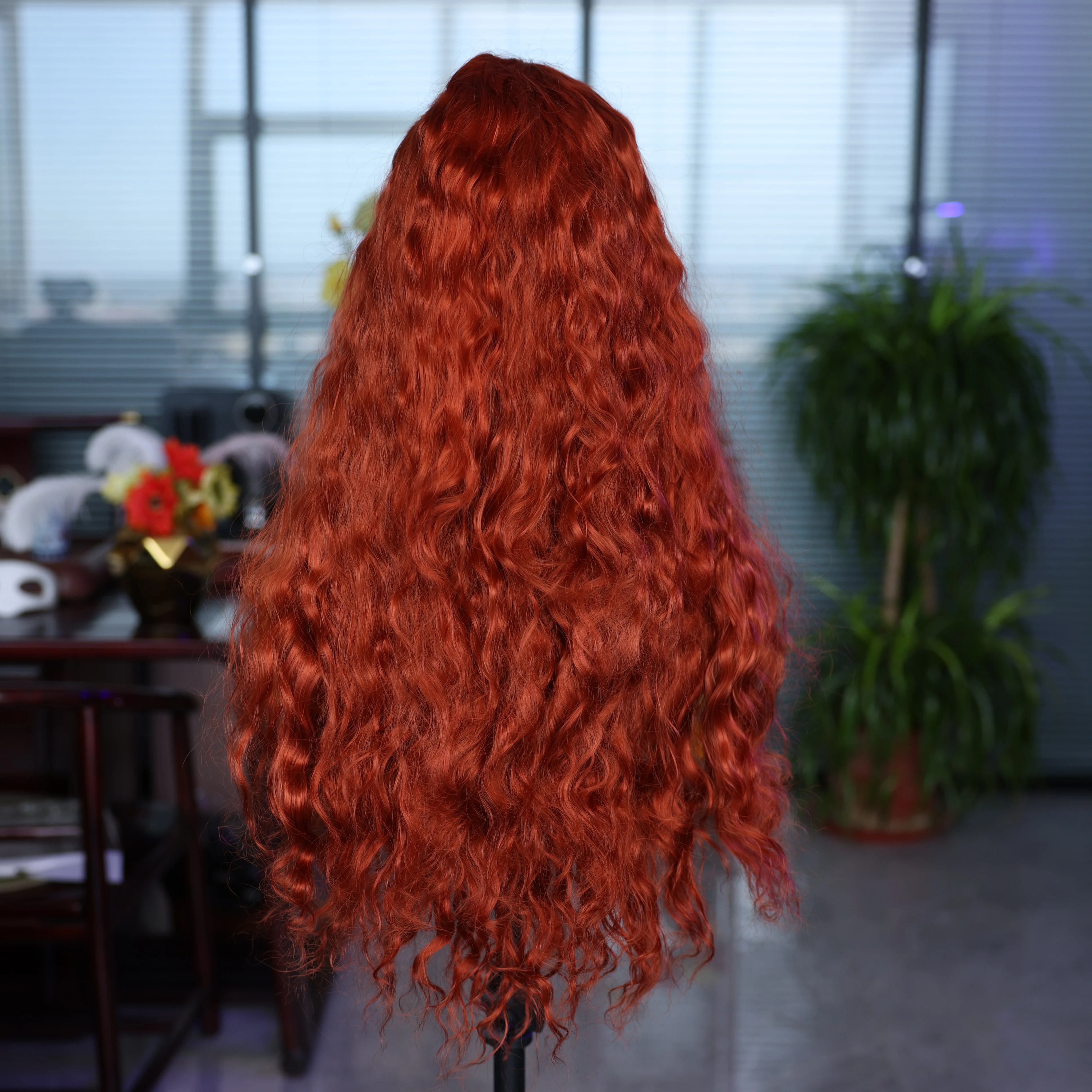 Orange-Red Synthetic Goddess Wig Cosplay Party Travel Long Curly Women's Front Lace Wig Fluffy High Temperature Resistance