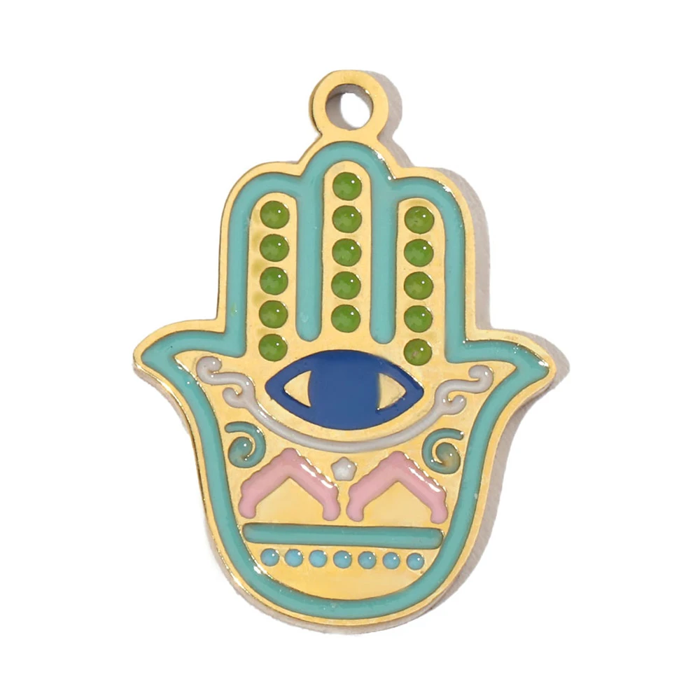 3pcs/Lot Enamel Hamsa Hand Evil Eye Stainless Steel DIY Earring Charm Angel Cross Tulip Necklace Pendant Woman Jewelry Wholesale