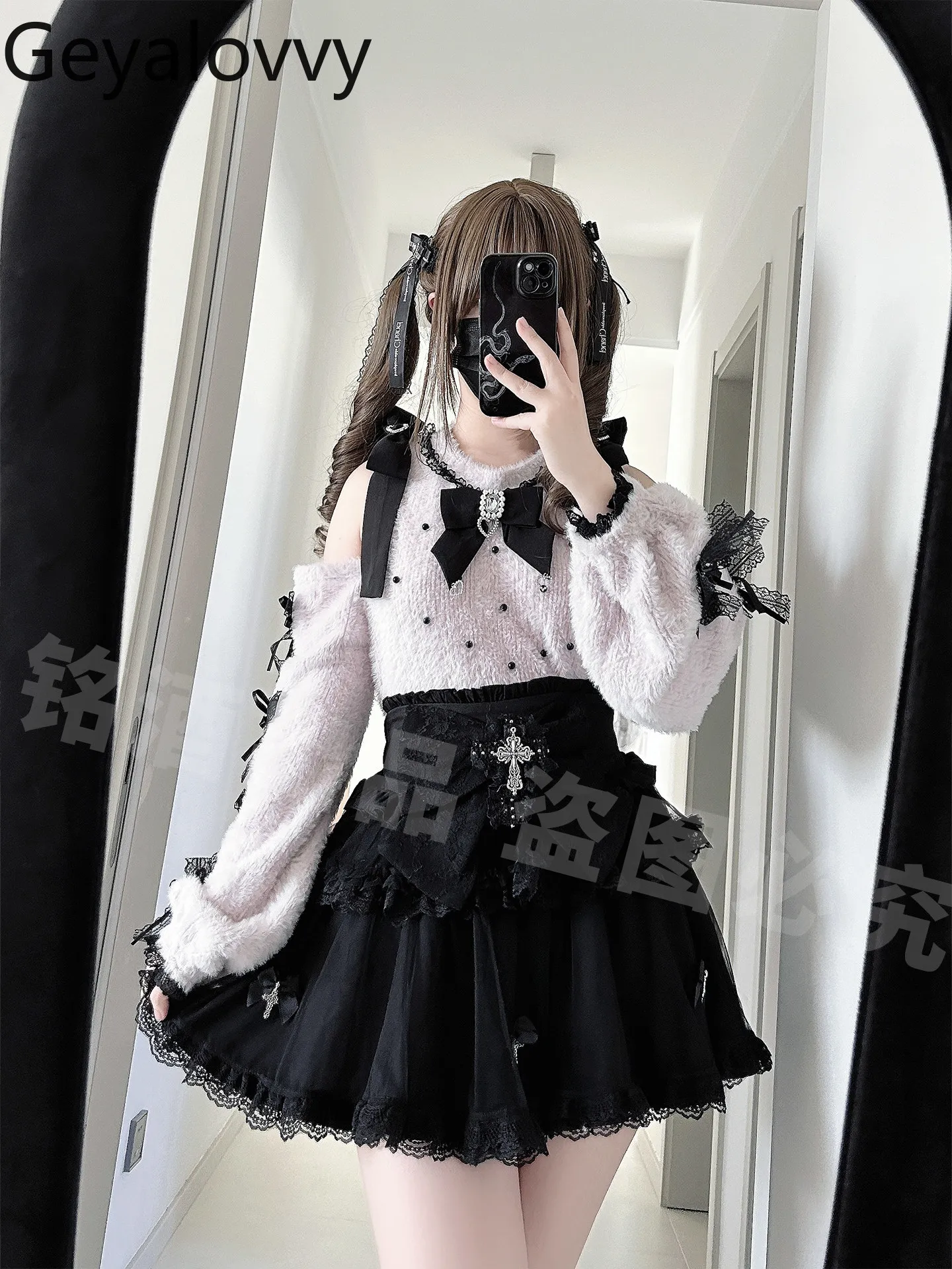 

Женские вязаные свитера в стиле Y2K, японский стиль, кружевные, милые, элегантные, с открытыми плечами, топ, осень-зима