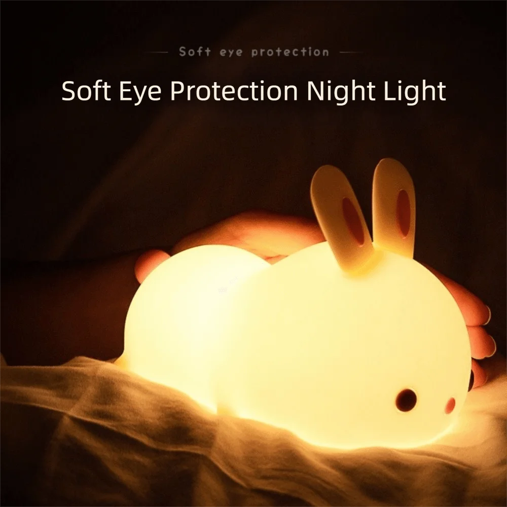 

Cartoon Touch Sensor Rabbit Night Light Silicone 16 Colors Bunny Lamp Colorful Dimmable LED Night Lights Gift