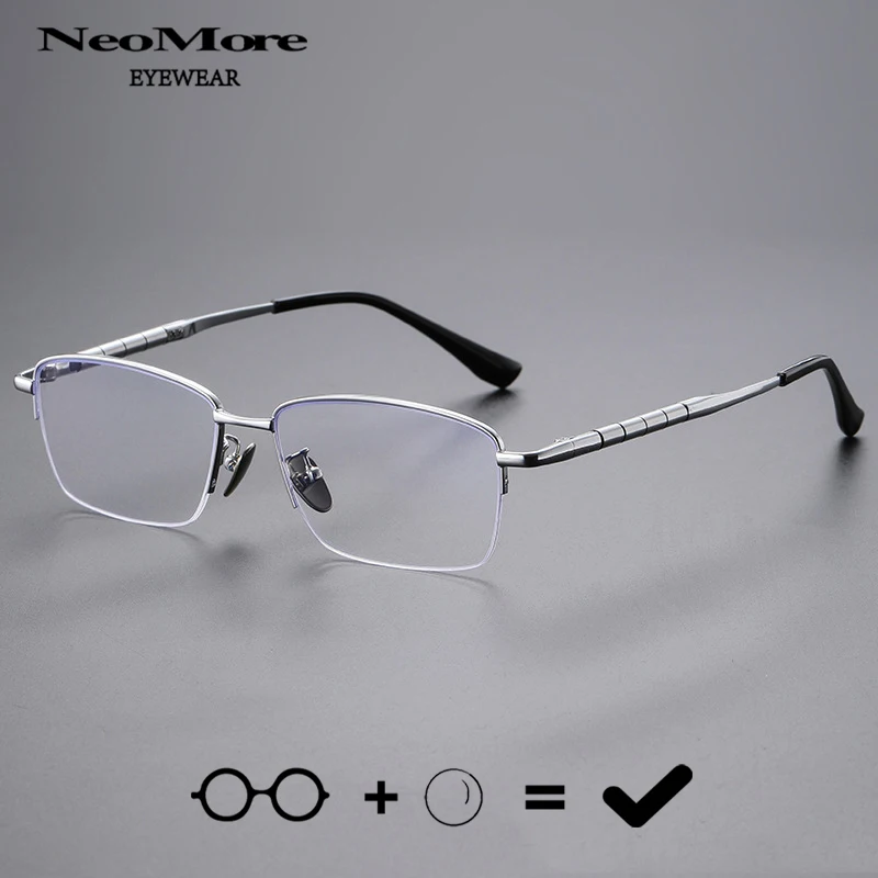 

Minimalist Men's Business Eyebrow Half Frame Glasses Square Myopia Reading Glasses Frame High Quality Prescription Eyewear