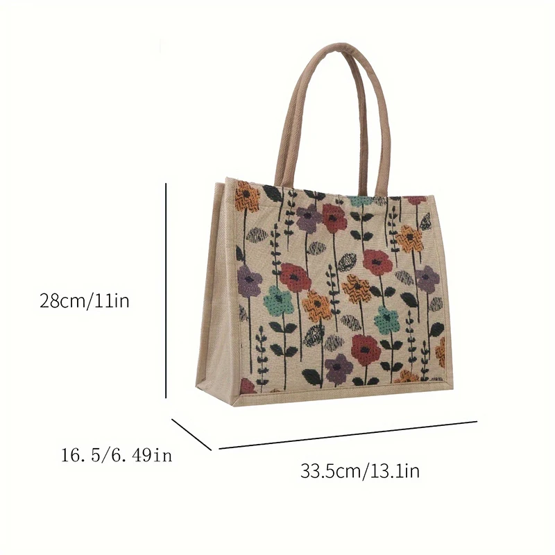 Casual Women\'s Floral Tote Shoulder Bag Retro Large Capacity Crossbody Bags for Women Linen Zipper Handbags Luxury Designer