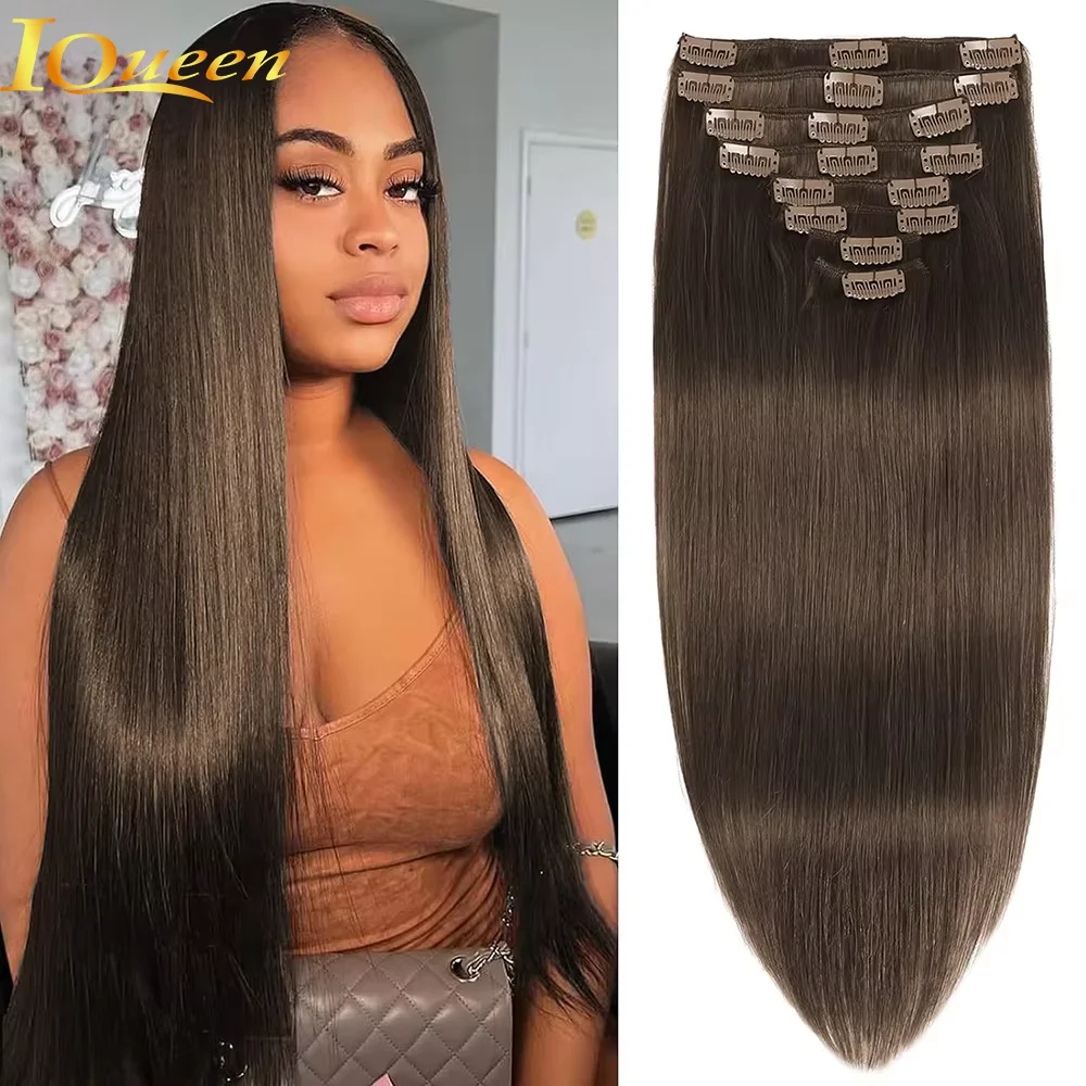 

Clip In Hair Extensions Long Straight Full Head 8Pcs/Set 120G Hairpieces For Women #4 Color Brown Real Human Hair Clip In Hair