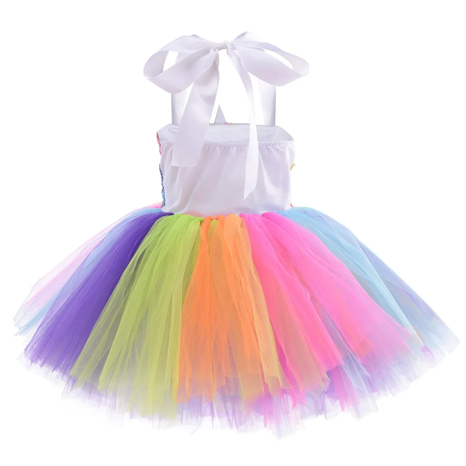 Glühende Einhorn Kleid Mädchen Halloween Fantasie Cosplay Kleidung Sommer Kinder Regenbogen Schlinge Tutu Kind Pailletten Blume Applikation Kostüm