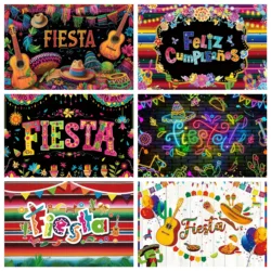 Mexico  fiestas cumpleaños Photography Backdrop Flower Cactus Straw Hat Colorful Decoration Cinco De Mayo Festival Banner Photo