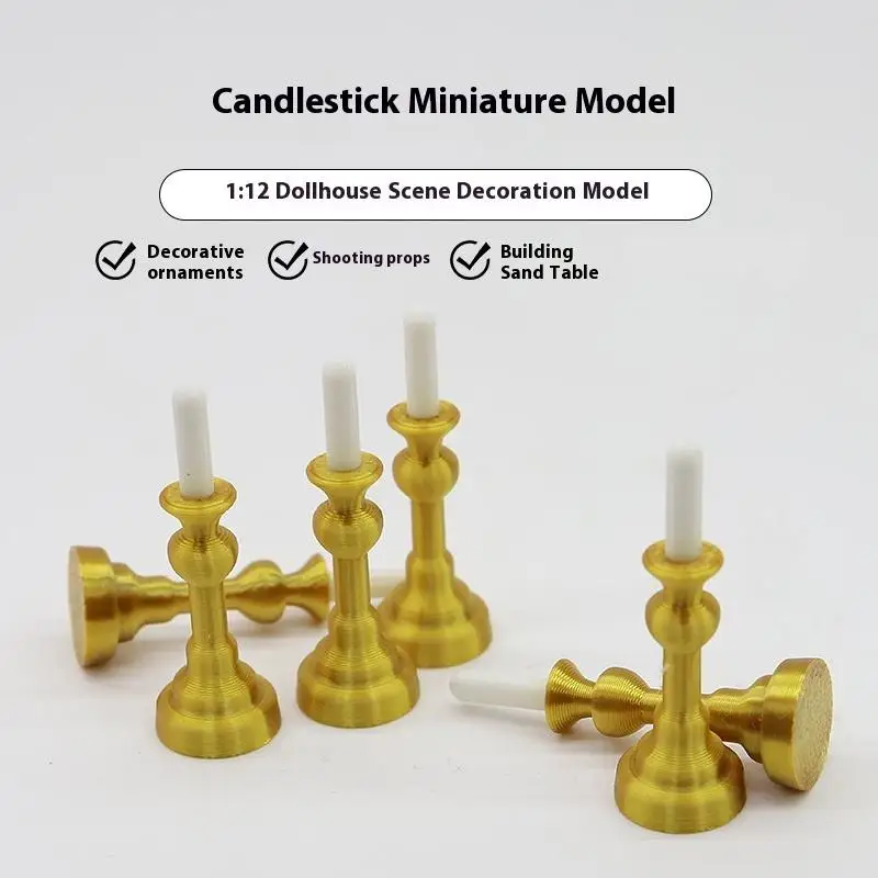 1/2Pcs Dollhouse Miniature Golden Candle Holder 1:12 Mini Candlestick Model Doll House Dining Room Home Decor DIY Accessories