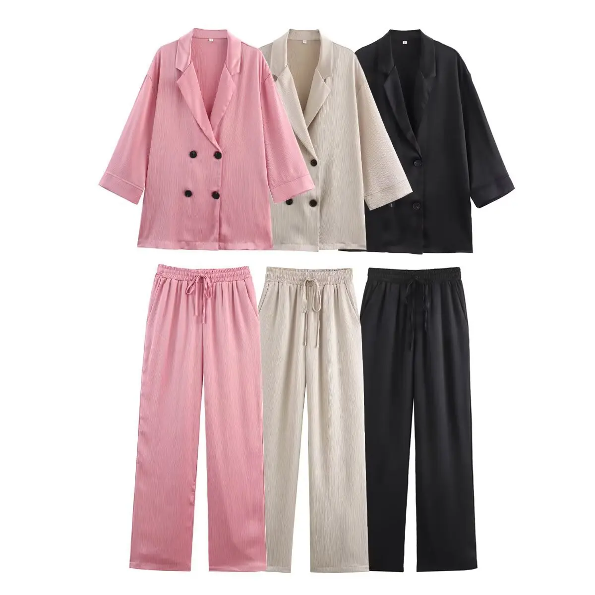 

Осенний женский костюм-двойка, однотонный двубортный женский пиджак с длинными рукавами и карманами на шнурке, прямые брюки для женщин