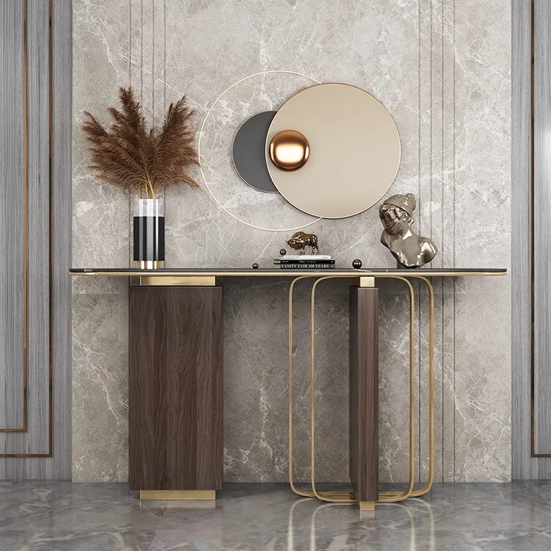 

Light luxury rock slab entrance table against the wall, living room entry decoration end view table