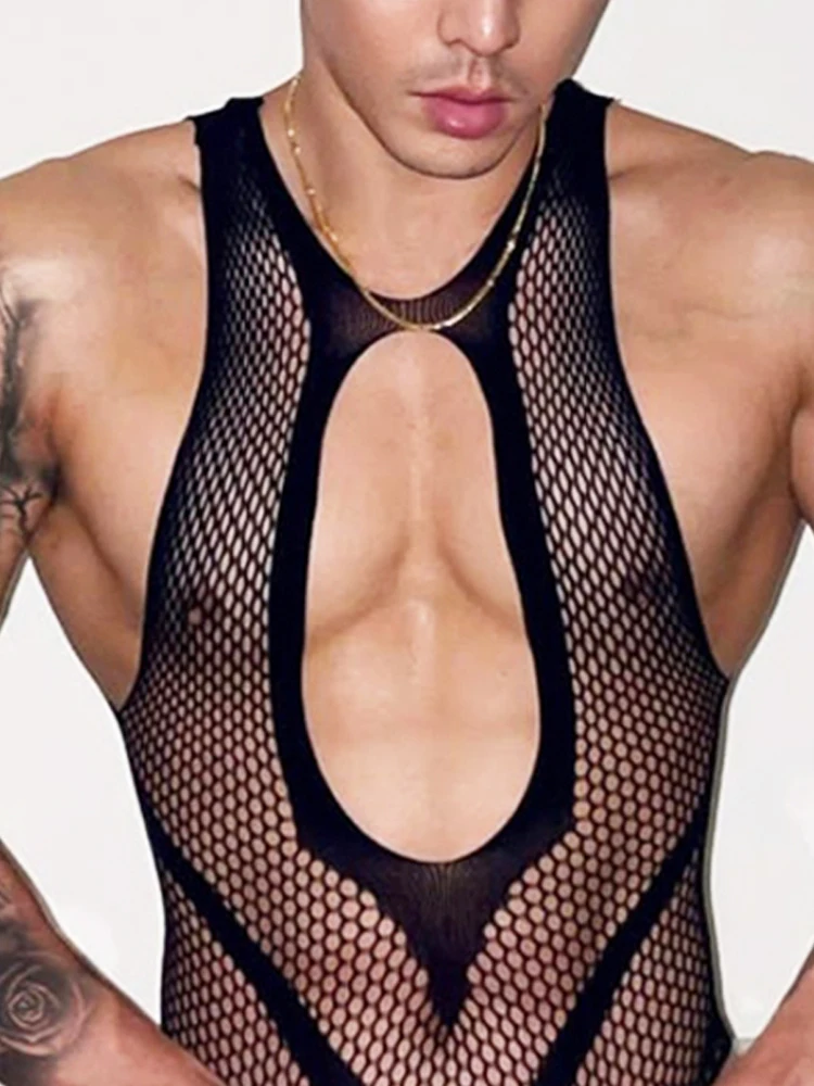 CLEVER-MENMODE Fetisch Dessous Männer sexy Fisch netz Overall Strumpfhosen Strümpfe Cross dress Hosenträger Strumpfband Gürtel Höschen Schritt los