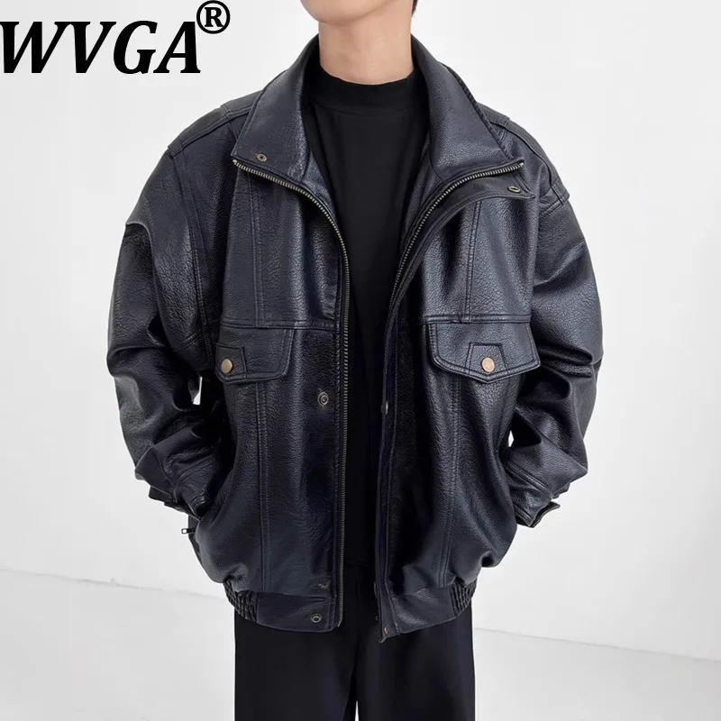 

WVGA весна осень новые мужские винтажные модные кожаные короткие куртки на молнии с нишевым шикарным повседневным пальто с отложным воротником Ins W15747