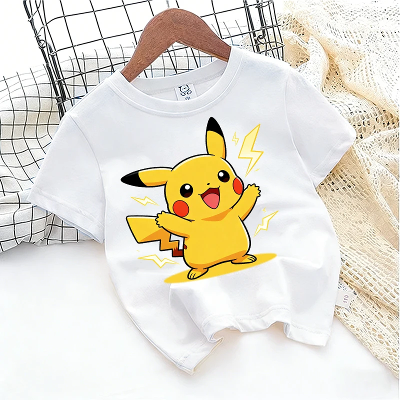 

Pokemons White T-shirt Boy Girl Toddler Cute Kids Anime Game Cartoon Casual Streetwear Short Sleeve Childern Clothes Cotton Tops