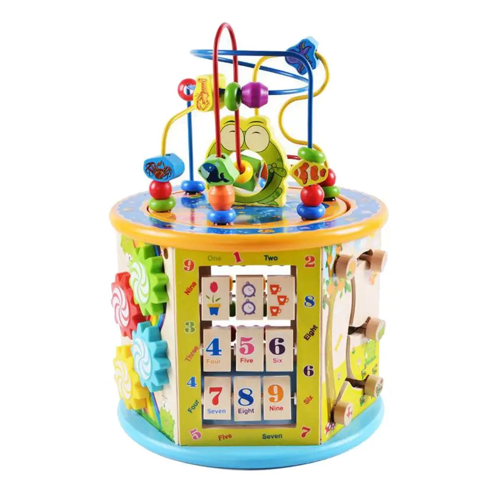 8 funções de madeira animais frutas contas metal montanha-russa brinquedo educativo