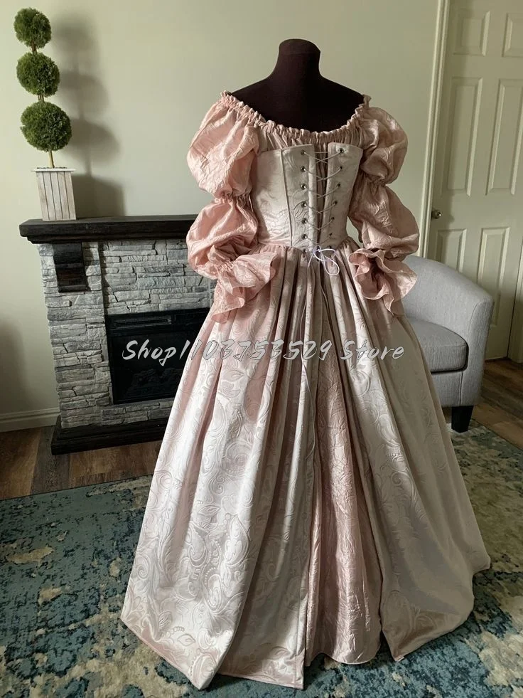 Renaissance European Rococo Light Pink Prom Dress Exquisite Velvet Corset Romantic Victorian Lace Up Masquerade Halloween Dress