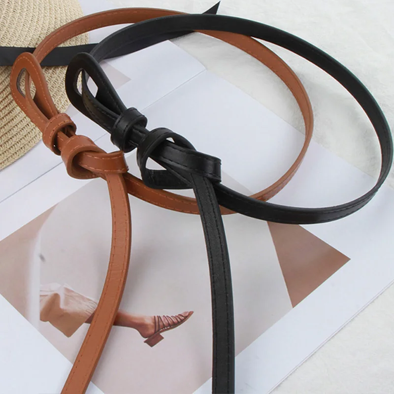 Thin Knot Belts for Women Belt Lady Waistband Soft PU Leather Belt Black Coffee Straps Wild Long Dress Coat Accessories Luxury