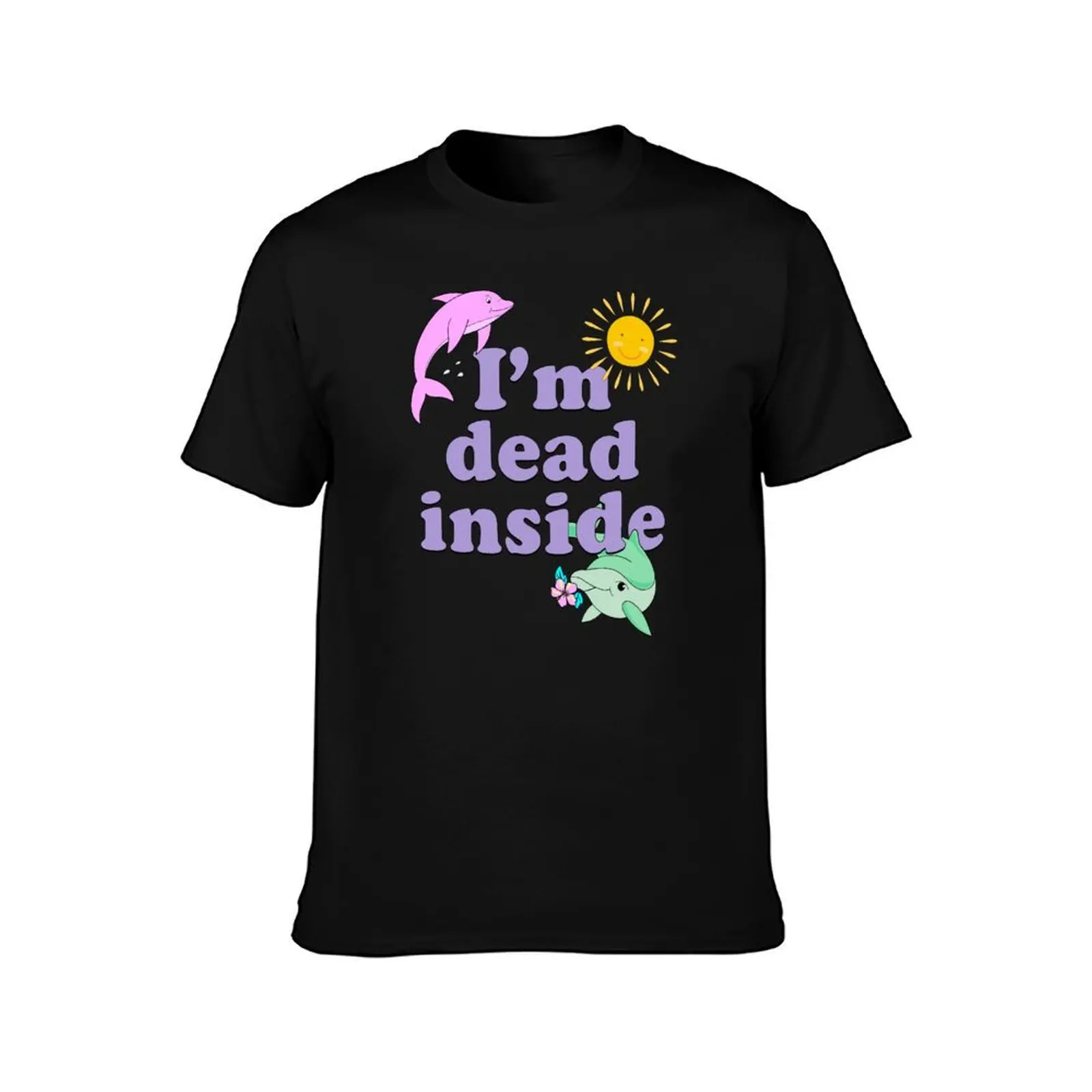 I'm Dead Inside Dolphin Funny Sarcastic Meme T-Shirt, Summer Casual Cotton Tee, Oversized Streetwear Tops, Vintage Graphic Print