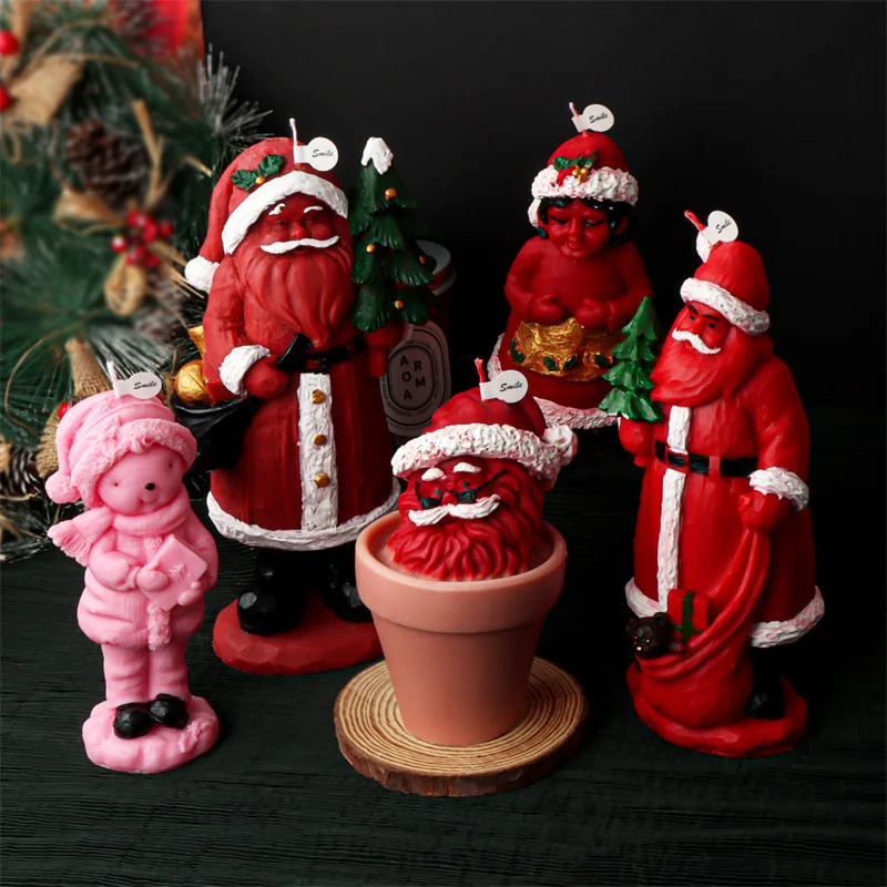 3D Santa Claus Candle Silicone Mold Craft Cartoon Character DIY Candle PLaster Soap Resin Mould Cake Tool Home Decor Xmas Gifts