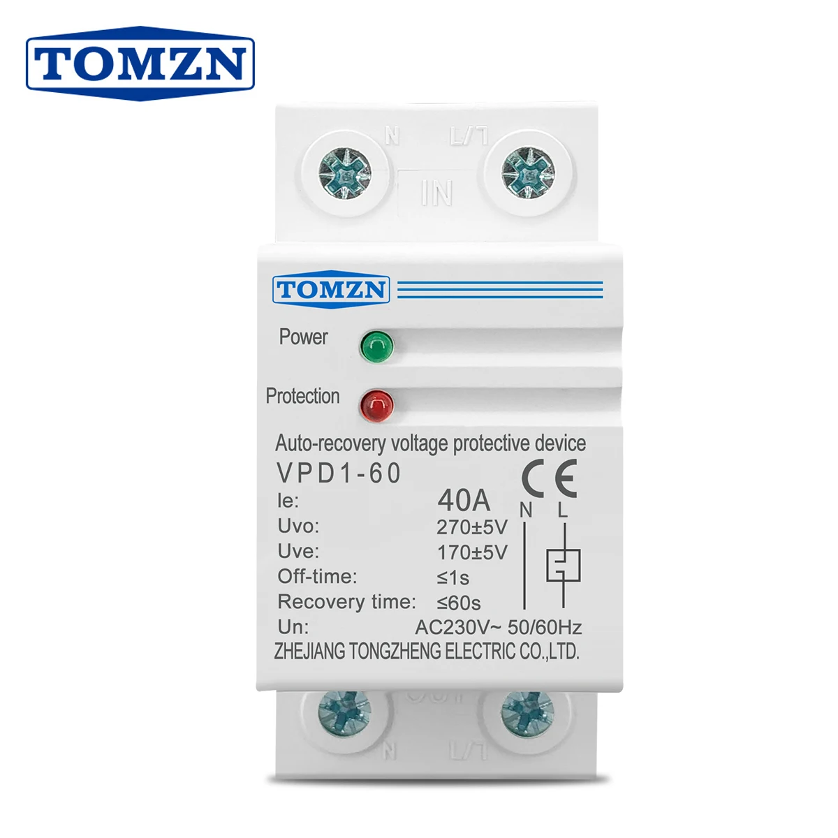TOMZN 230V Household Din Rail Automatic Recovery Reconnect Over Voltage and Under Voltage Protective Device Protector
