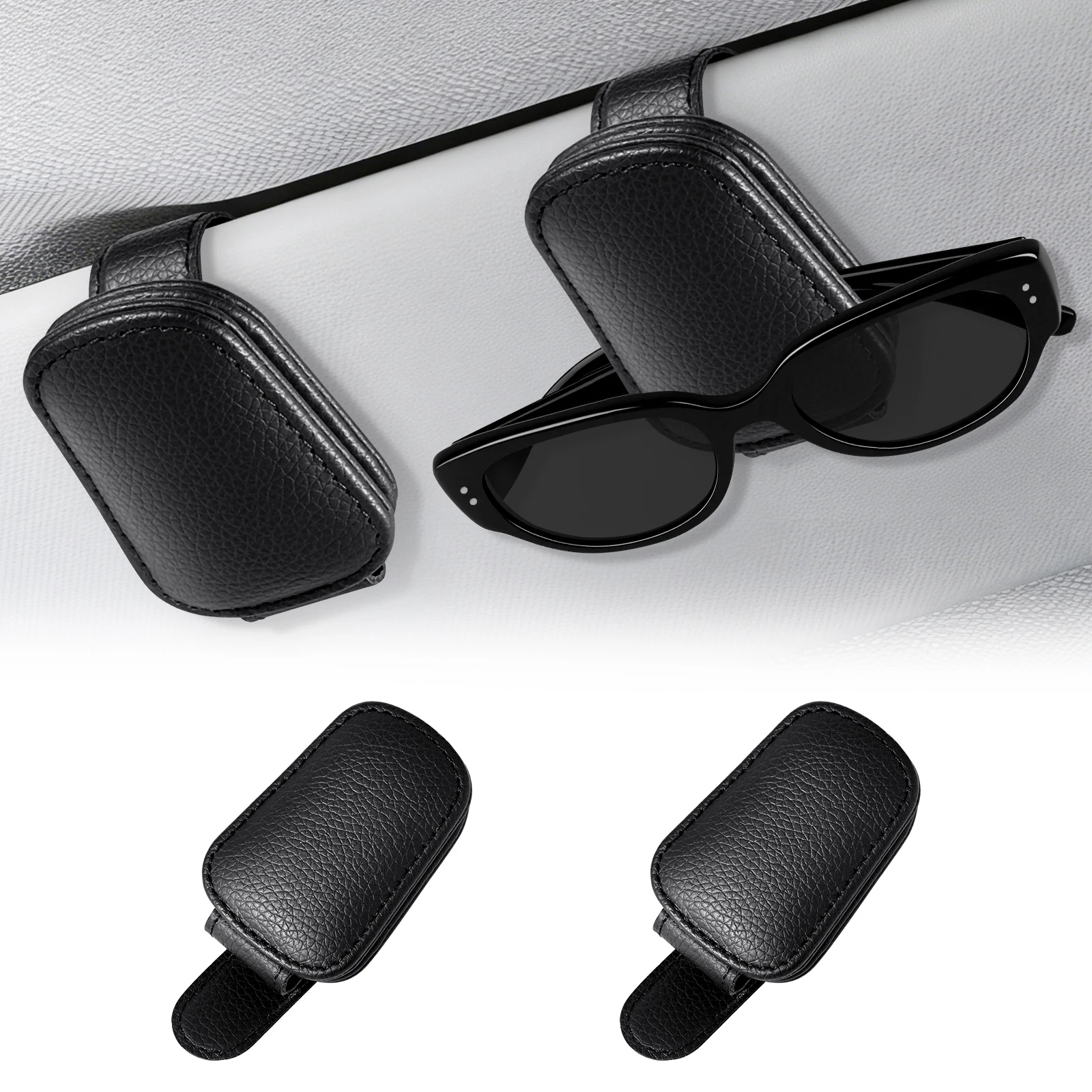 Magnetischer Auto-Sonnenbrillenhalter Clip Sonnenblenden-Brillenclip PU-Leder Magnetischer Saugnapf Ticket-Kartenclip Auto-Zubehör