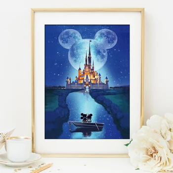 Disney 5D Diamant Malerei Schloss und Mickey Maus voller Bohrer Runde Mosaik Cartoon Landschaft Dekoration für Zuhause