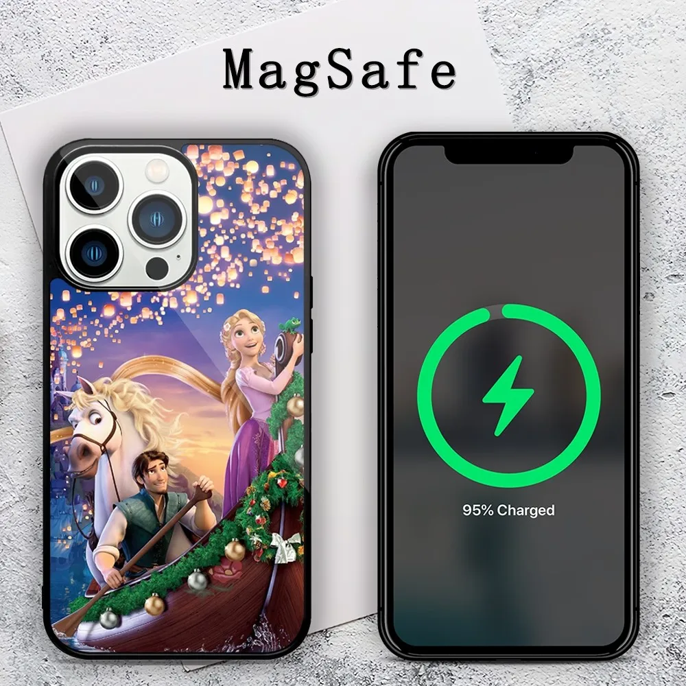 MINISO Disney Tangled Lovely Phone Case For iPhone 11 12 13 14 15 Mini Pro XS Max X S Plus XR Magnetic Attraction Shell