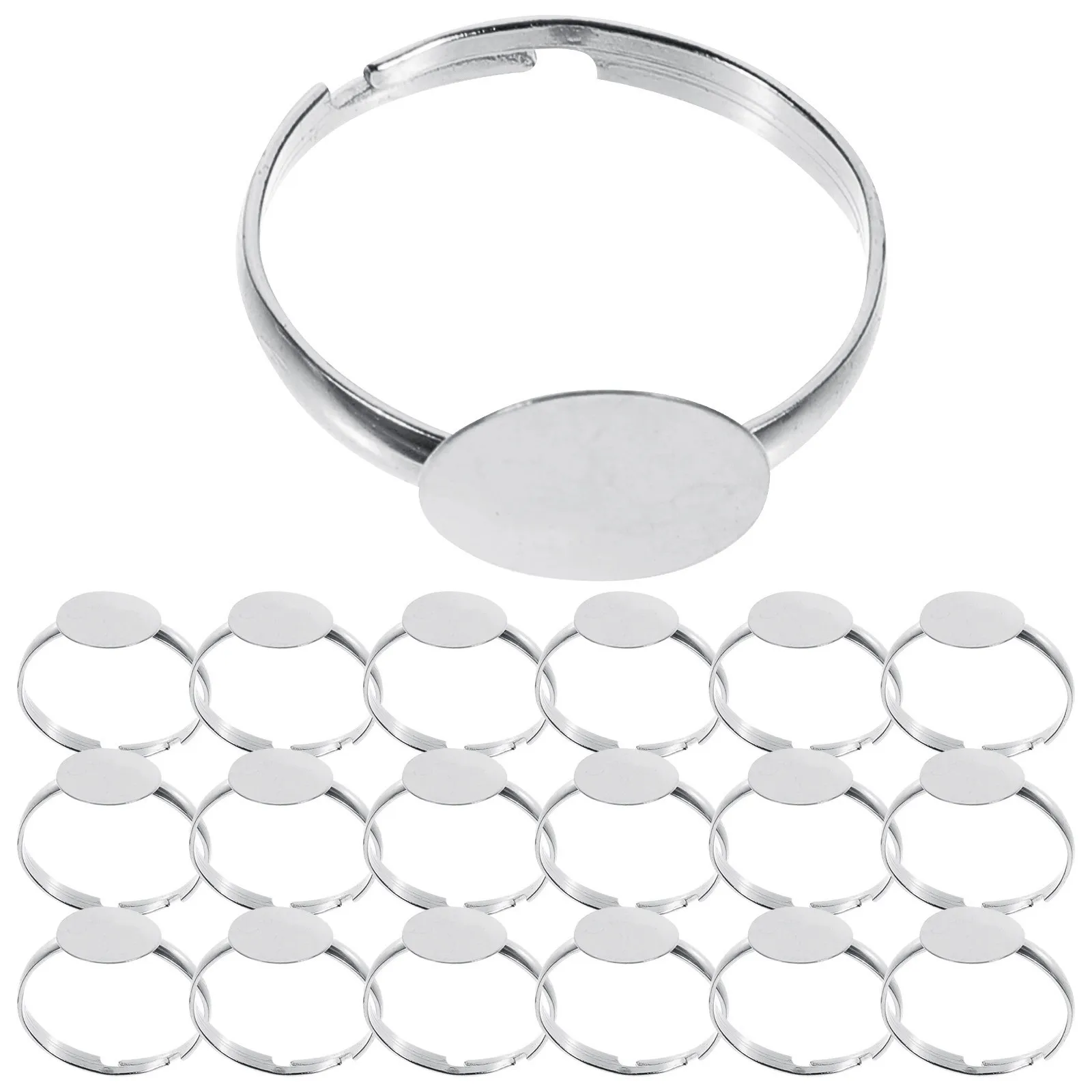 100Pcs Alloy Ring Blanks for DIY Jewelry Making Ring Base Flat Tray Craft Supplies Beads Embellishment Creative Gift
