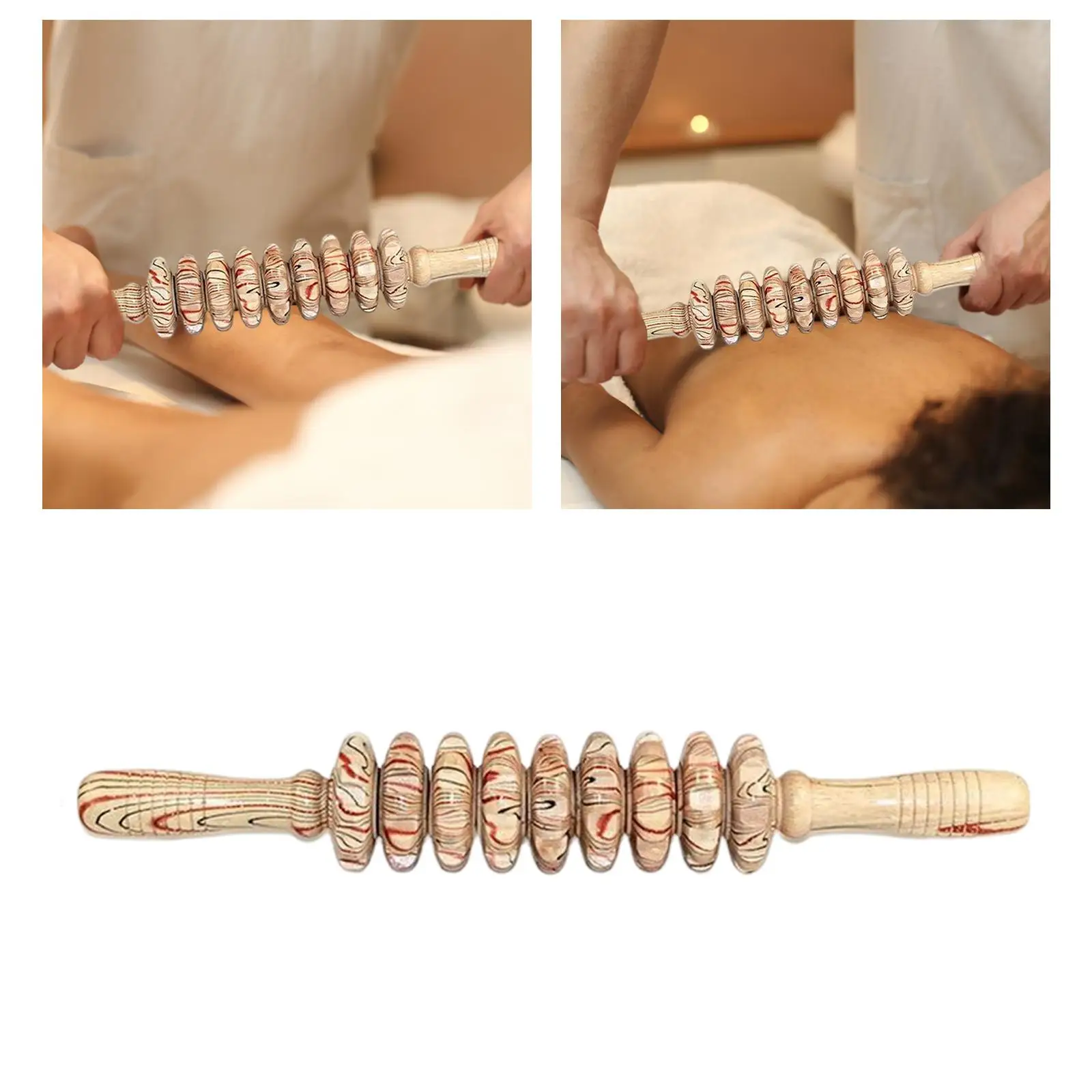 

Handheld Massage Roller 9 Wheels Relaxation Gifts Professional Wood